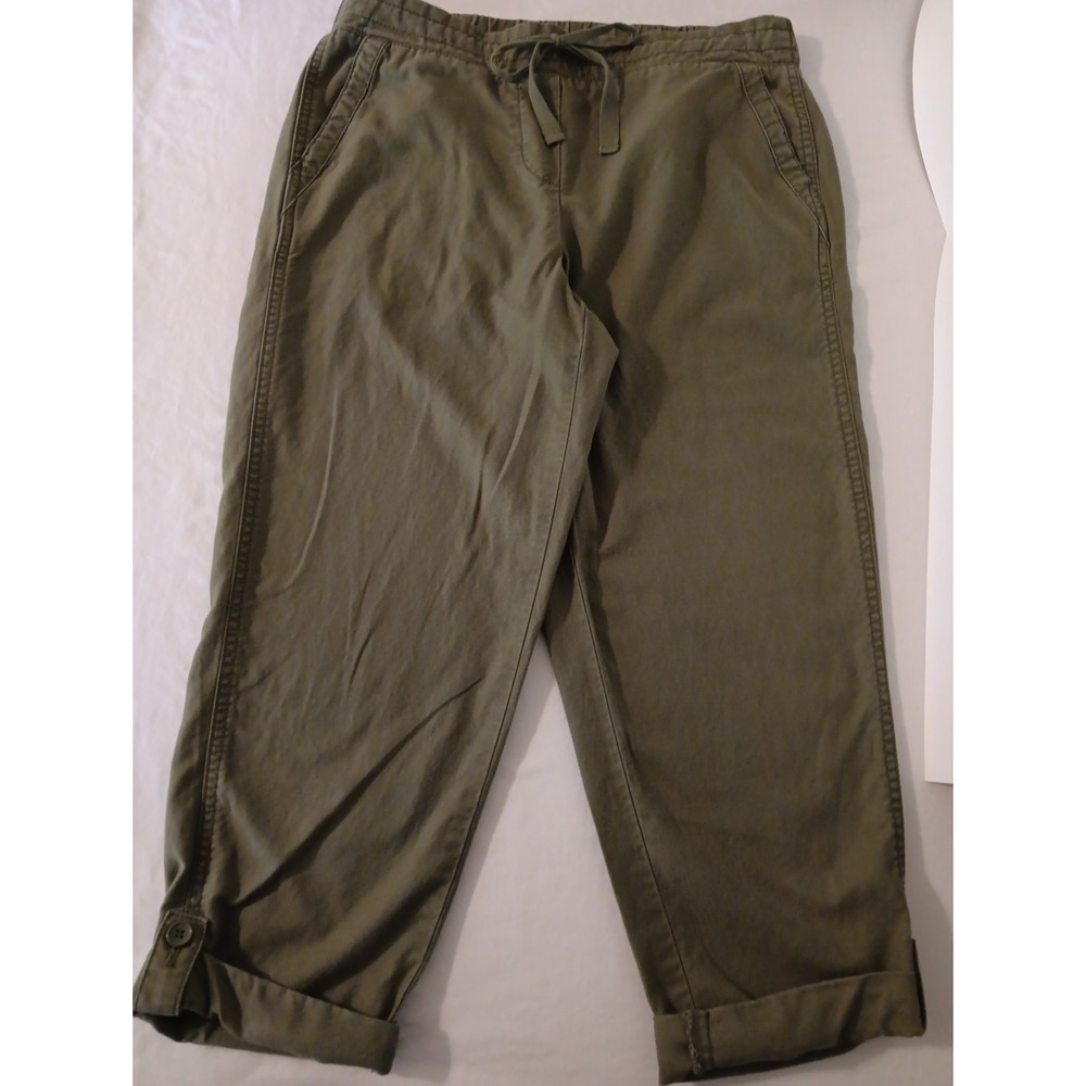 Talbots Capri Pants Women's Olive 4P Stretch Waist Cropped Button-Cuff